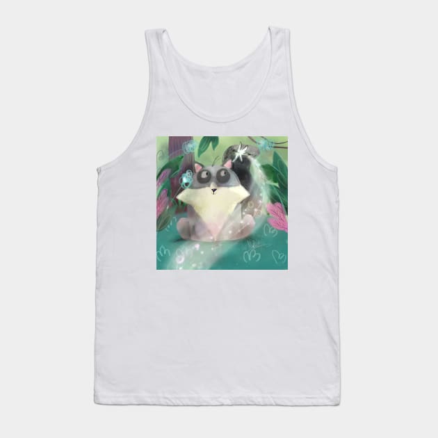 Raccoon says hi to dragonfly Tank Top by markatos